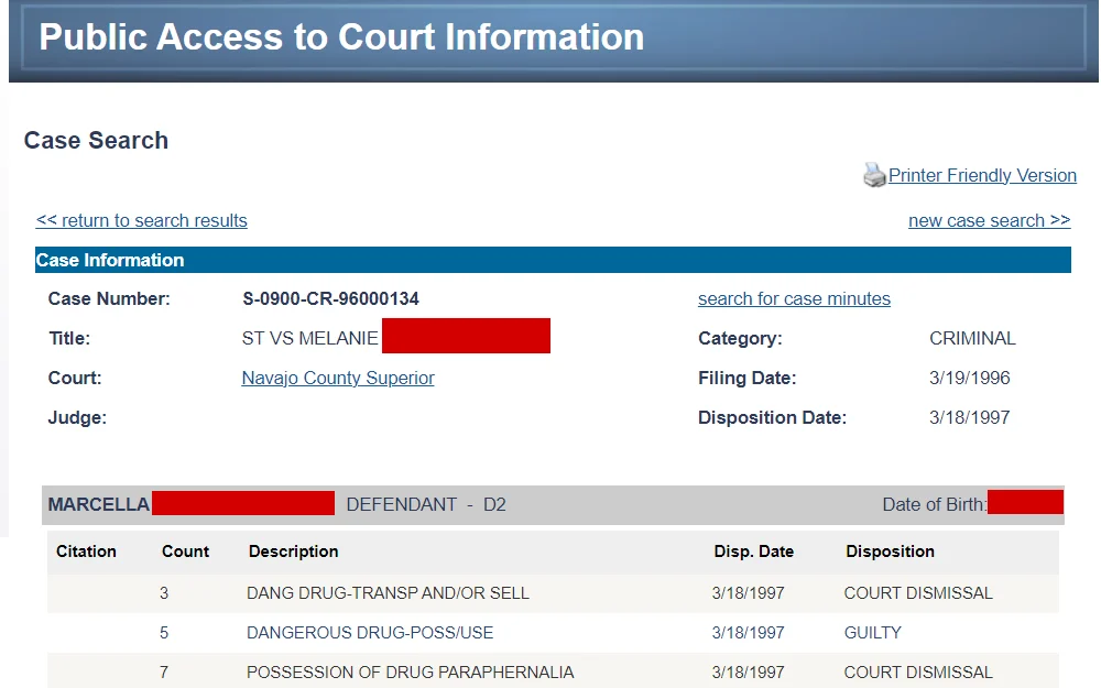 A screenshot of the Maricopa County Warrants Online Search Tool that can be used to access public court information.